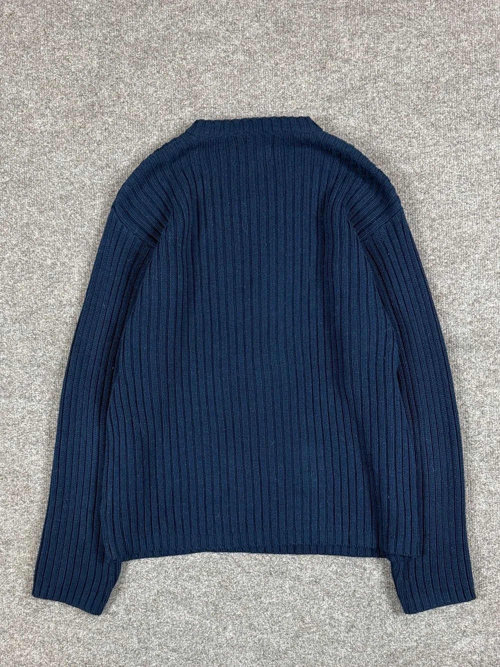 Vintage Navy Grey Chest Stripe Long Sleeve V-Neck Ribbed Sweater Men’s M 90s Y2K